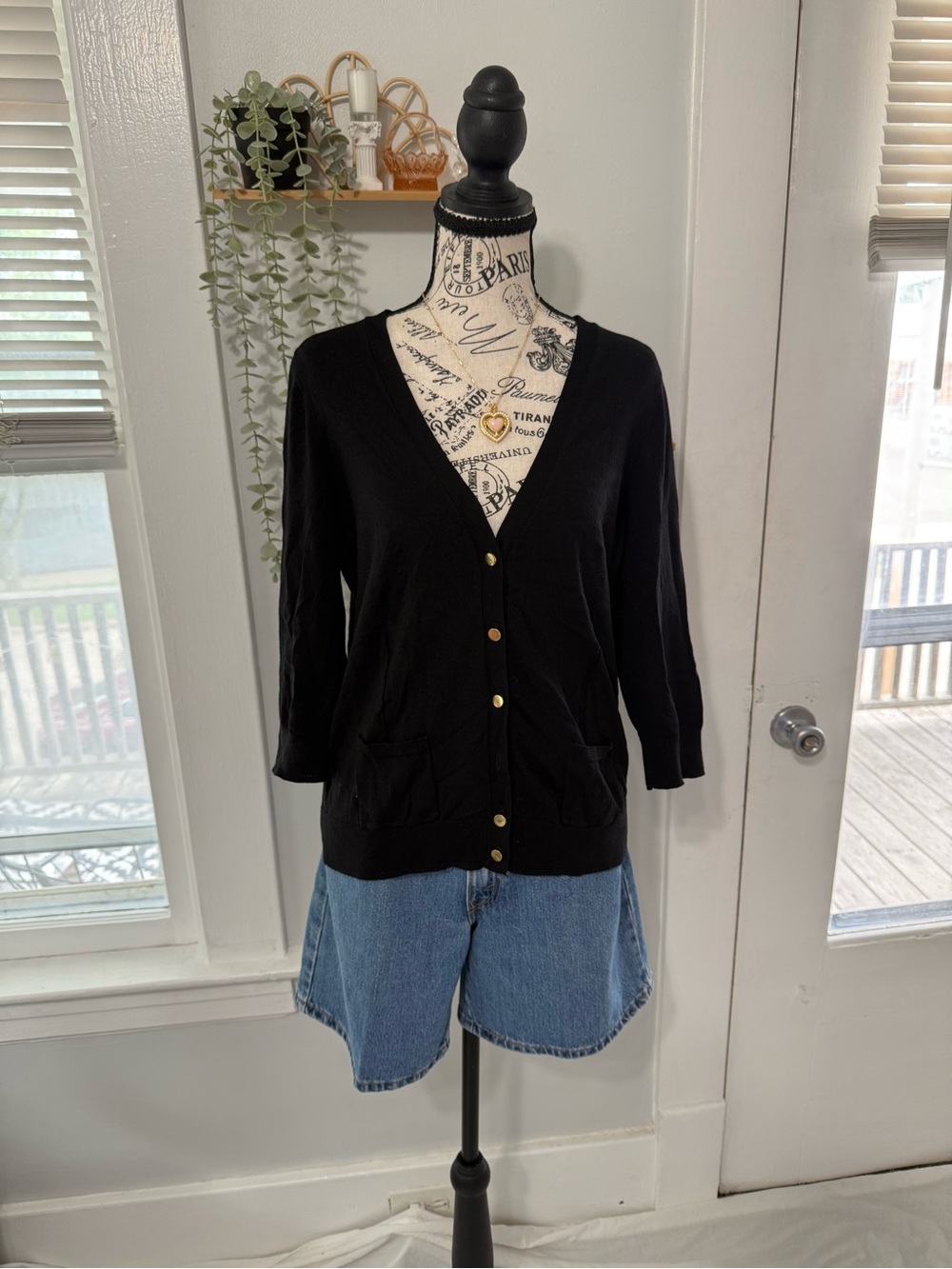 Ann Taylor vintage black cardigan with gold buttons